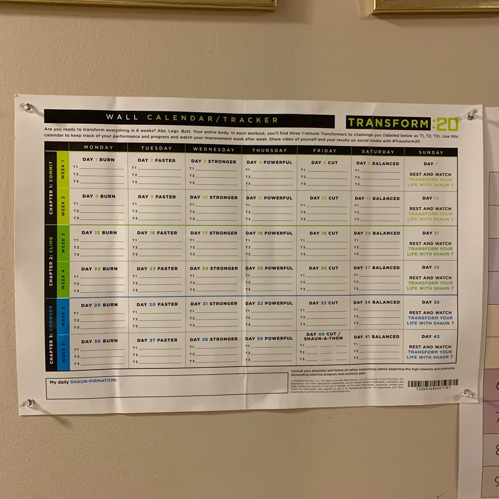 Transform 20 calendar nutrition guide